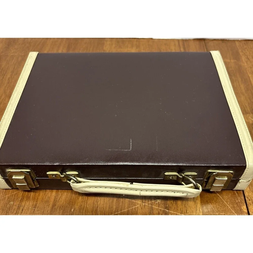 Vintage Chouette Travel Backgammon Set Attaché Case Complete Dice Cups Rules